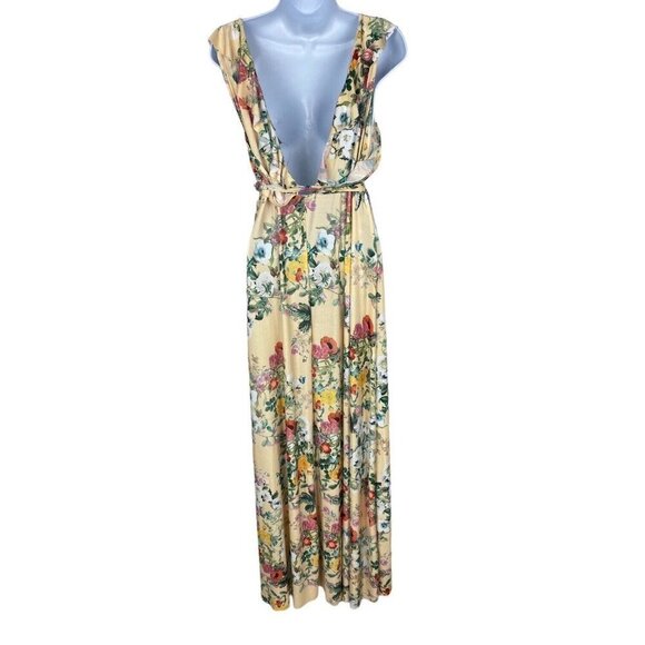 Asos Curve Maxi Dress Size 16 Floral Ruffle Wrap Tie Sleeveless V-Neck Low Back - Picture 3 of 14